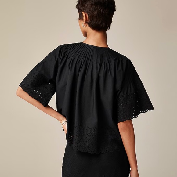 J.Crew Jolie top in eyelet cotton poplin Black XXS NWT - Picture 6 of 6